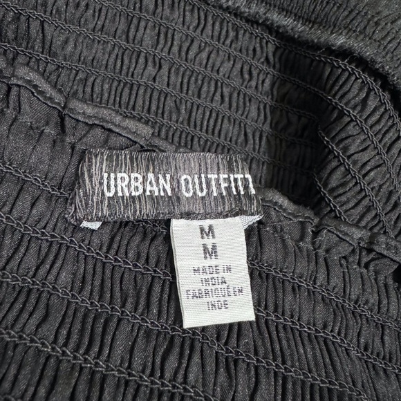 Urban Outfitters Black Smocked Crop Top Sheer Bubble Sleeve Blouse Medium - Picture 2 of 11